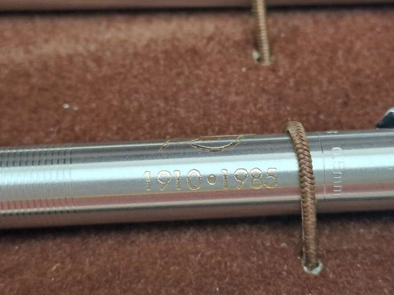 Vintage Chrome Sheafer Pen & Pencil set -Engraved with 1910-1985- 75 Year Celebration? in Case