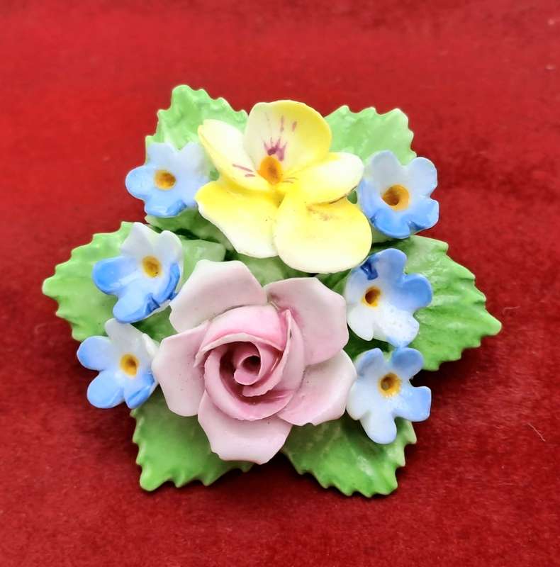 Vintage Floral Denton Bone China Brooch -Made in England