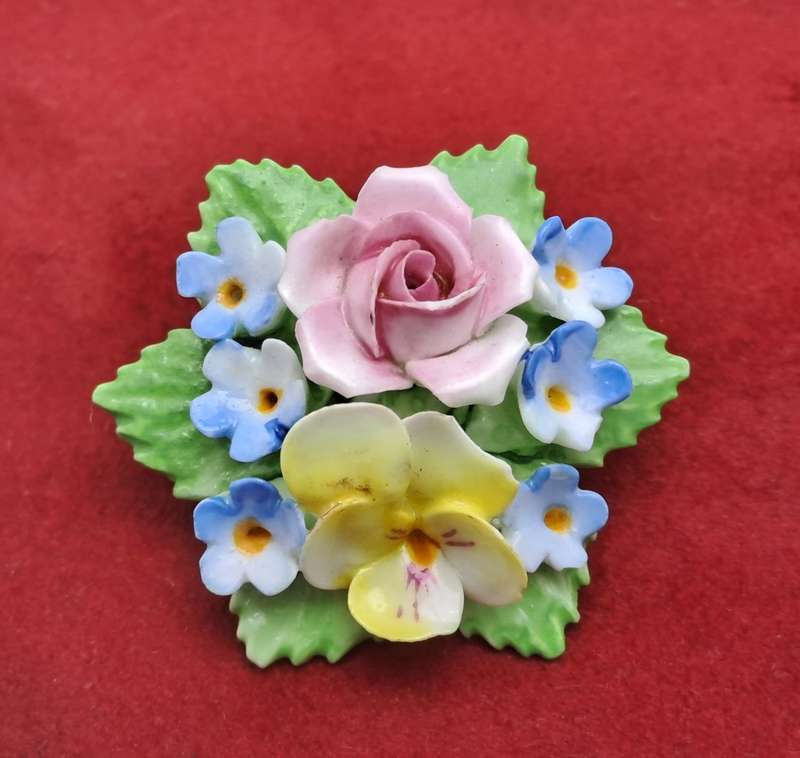 Vintage Floral Denton Bone China Brooch -Made in England