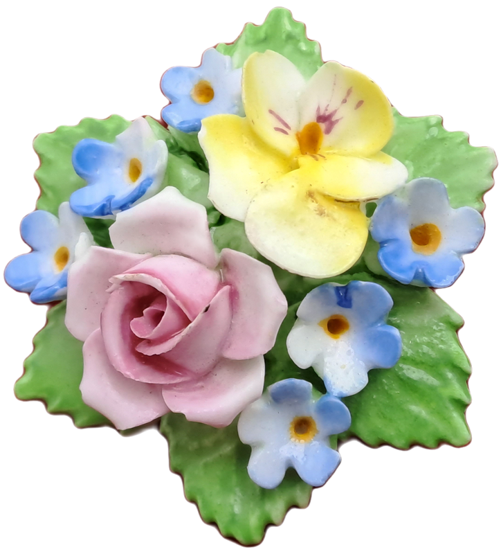 Vintage Floral Denton Bone China Brooch -Made in England