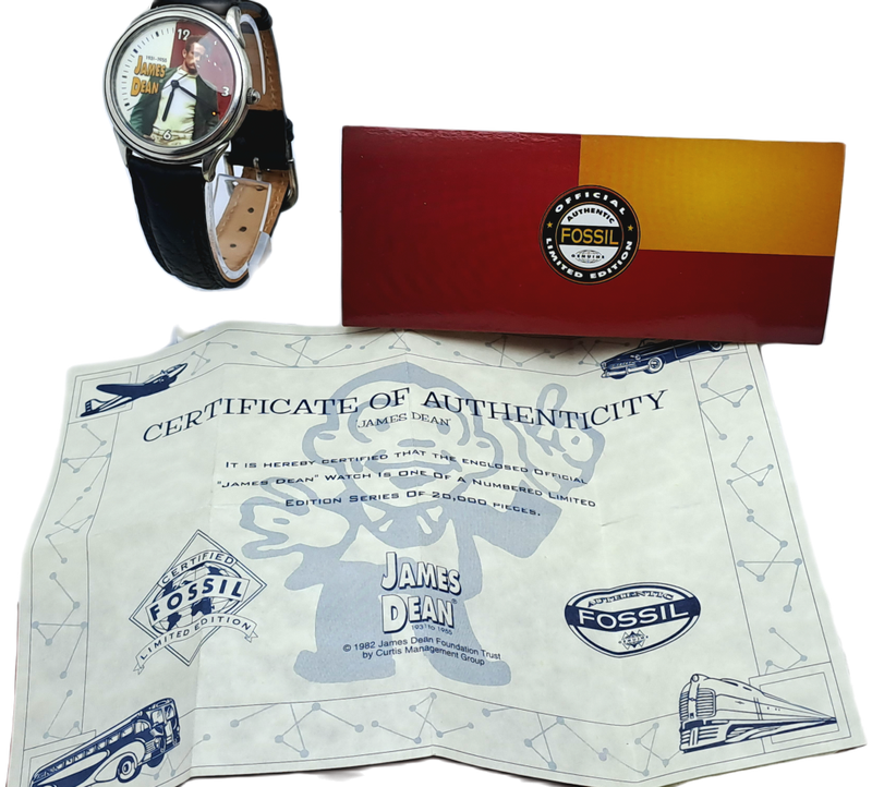 1993 Limited Collector`s Edition FOSSIL James Dean Watch & Keyring Set- in Box with Certificate.
