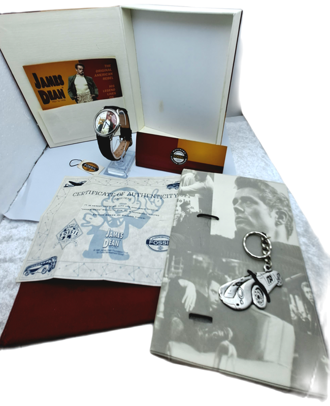 1993 Limited Collector`s Edition FOSSIL James Dean Watch & Keyring Set- in Box with Certificate.