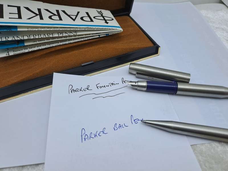 Pre-owned Parker 25 Stainless steel Fountain Pen and Ball point Pen in Parker Case