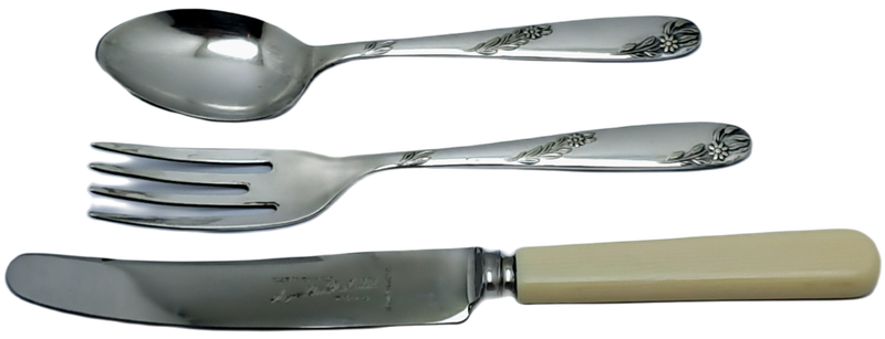 3pc Vintage Angora Silver Plate EPNS Childrens Cutlery set-Sheffield England.Boxed