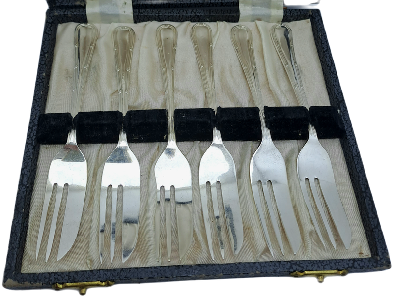6pc Vintage Yeoman Silver Plate EPNS Cake-Forks-Sheffield England.Boxed