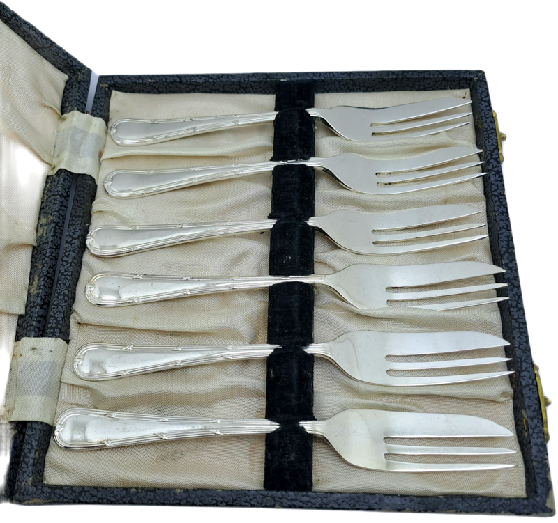 6pc Vintage Yeoman Silver Plate EPNS Cake-Forks-Sheffield England.Boxed