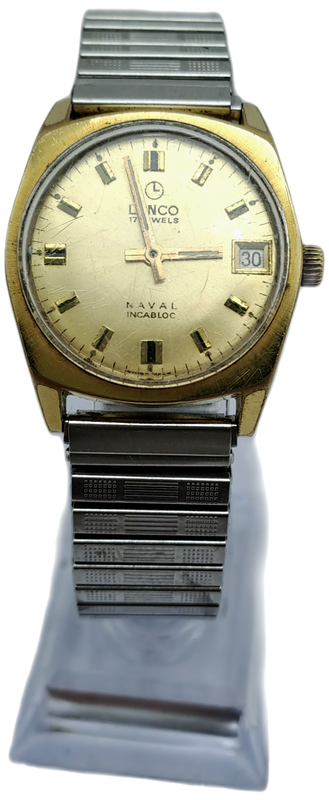 Vintage Swiss Made Lanco 7553 Naval Incabloc Mens Watch -Working -17 Jewels