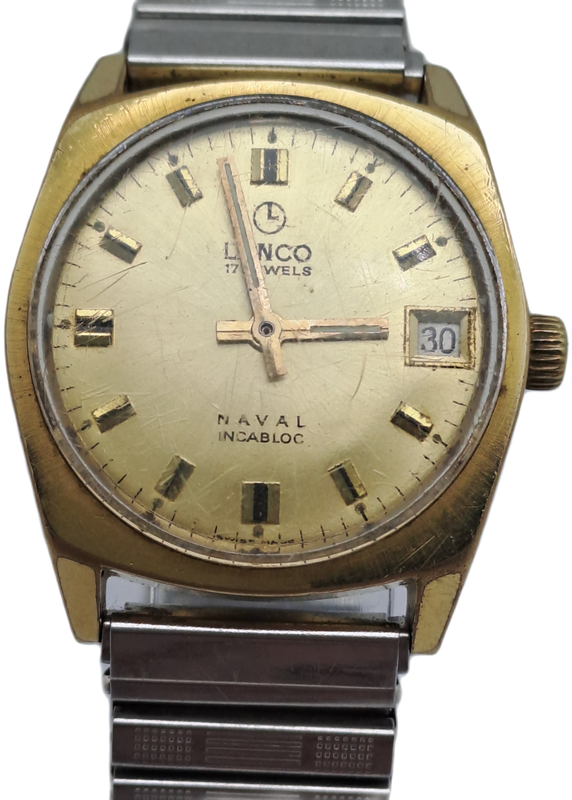 Vintage Swiss Made Lanco 7553 Naval Incabloc Mens Watch -Working -17 Jewels