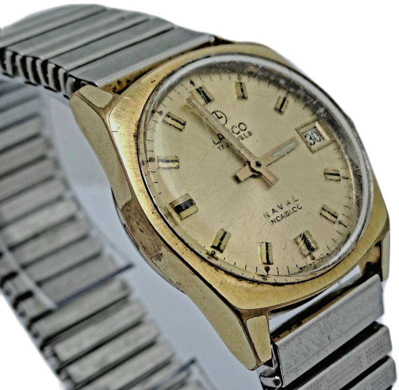 Vintage Swiss Made Lanco 7553 Naval Incabloc Mens Watch -Working -17 Jewels