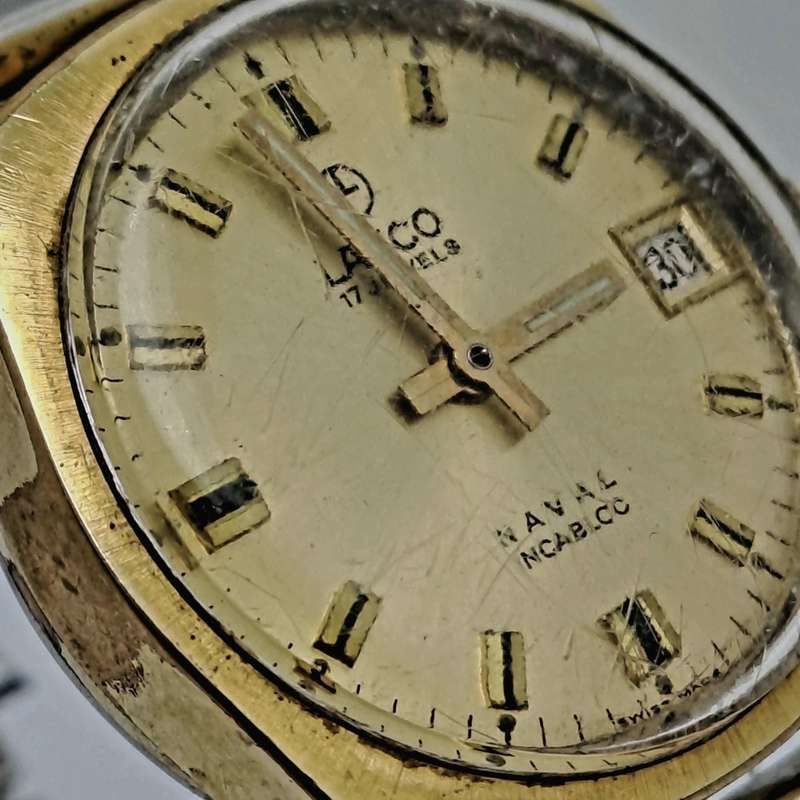 Vintage Swiss Made Lanco 7553 Naval Incabloc Mens Watch -Working -17 Jewels
