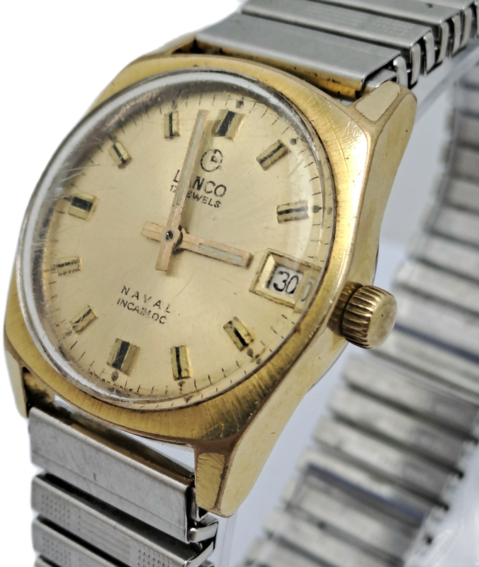 Vintage Swiss Made Lanco 7553 Naval Incabloc Mens Watch -Working -17 Jewels
