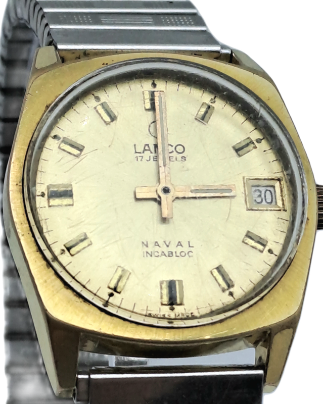 Vintage Swiss Made Lanco 7553 Naval Incabloc Mens Watch -Working -17 Jewels