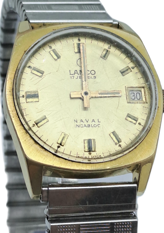 Vintage Swiss Made Lanco 7553 Naval Incabloc Mens Watch -Working -17 Jewels