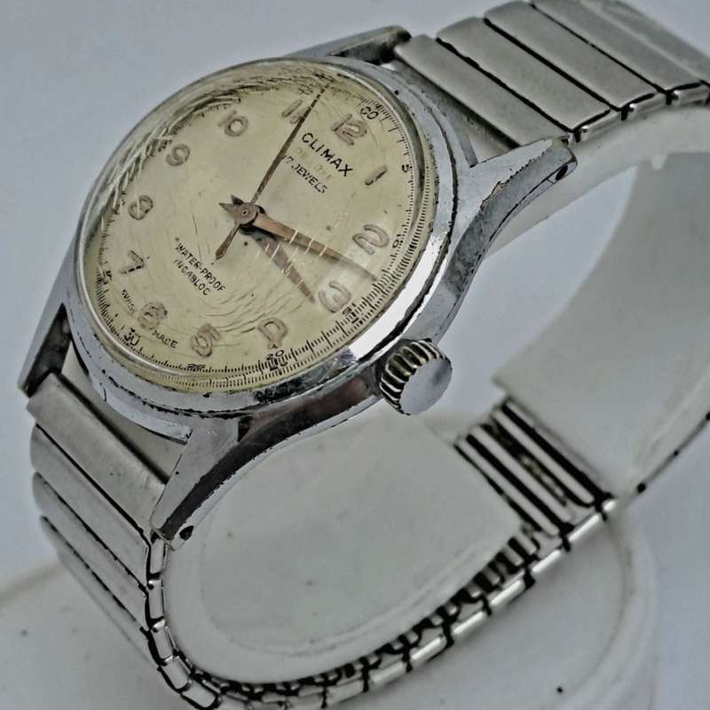 Vintage Swiss Made Climax de Luxe Incabloc Mens Watch -Working -17 Jewels