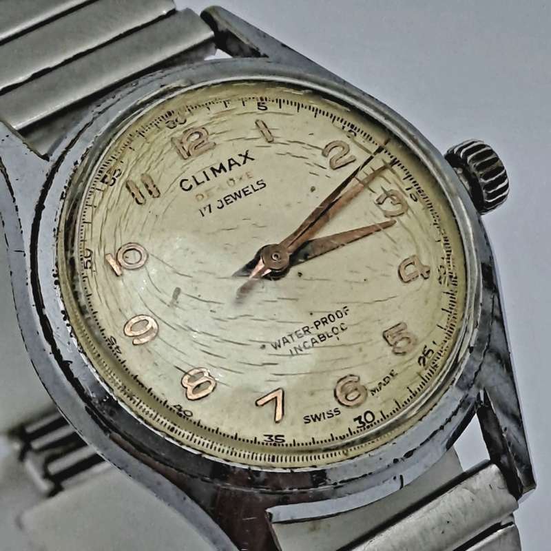 Vintage Swiss Made Climax de Luxe Incabloc Mens Watch -Working -17 Jewels