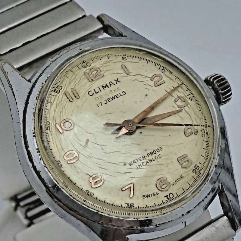 Vintage Swiss Made Climax de Luxe Incabloc Mens Watch -Working -17 Jewels