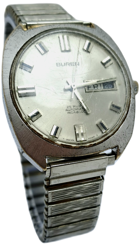 Vintage Men`s BUREN Automatic 25 Rubis Swiss Watch -Need Service -see more