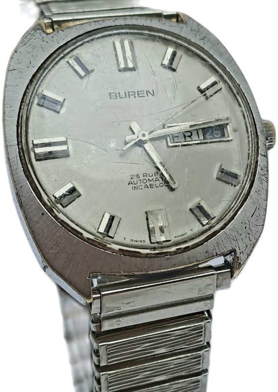 Vintage Men`s BUREN Automatic 25 Rubis Swiss Watch -Need Service -see more