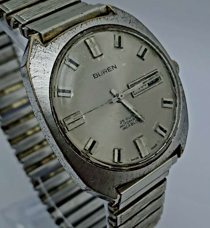 Vintage Men`s BUREN Automatic 25 Rubis Swiss Watch -Need Service -see more