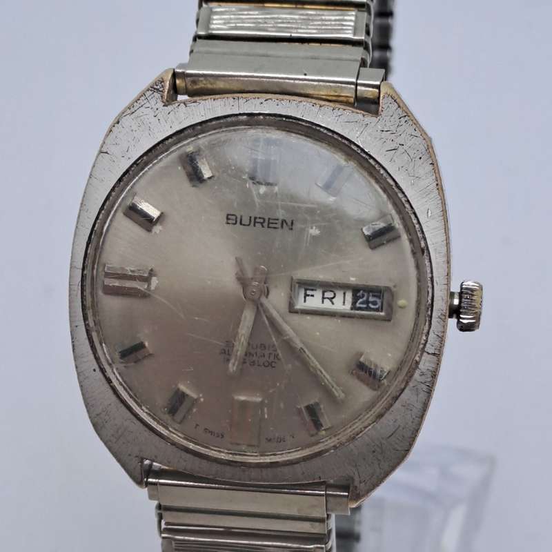 Vintage Men`s BUREN Automatic 25 Rubis Swiss Watch -Need Service -see more