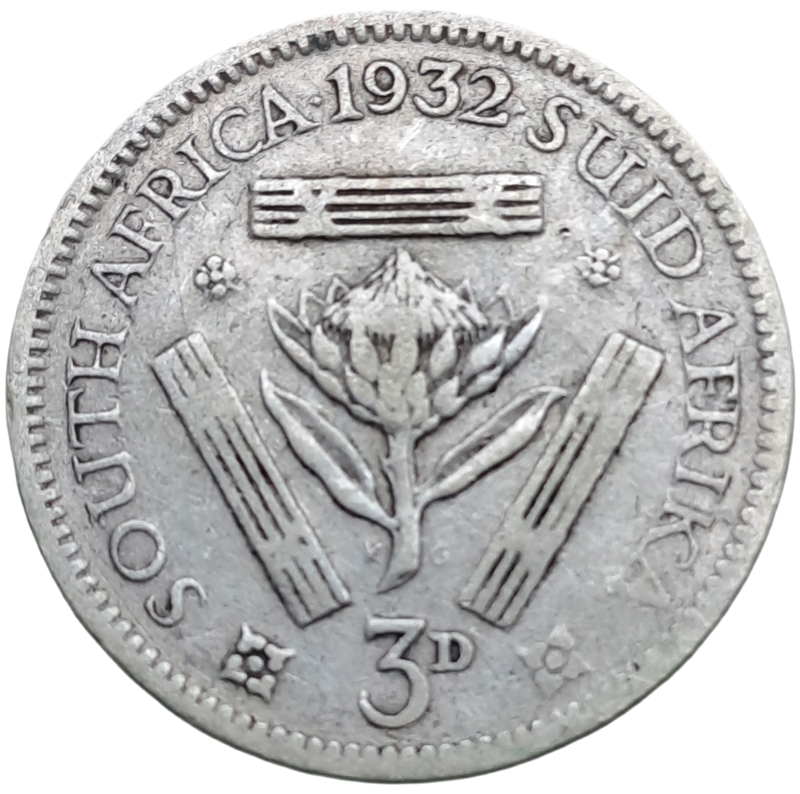 1932 South Africa Silver (.800) 3 Pence  - George V 3D Circulated