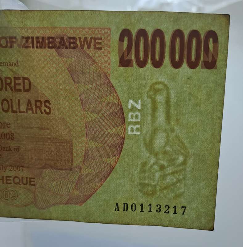 2007  Zimbabwe 200 000 Dollars Bearer Cheque