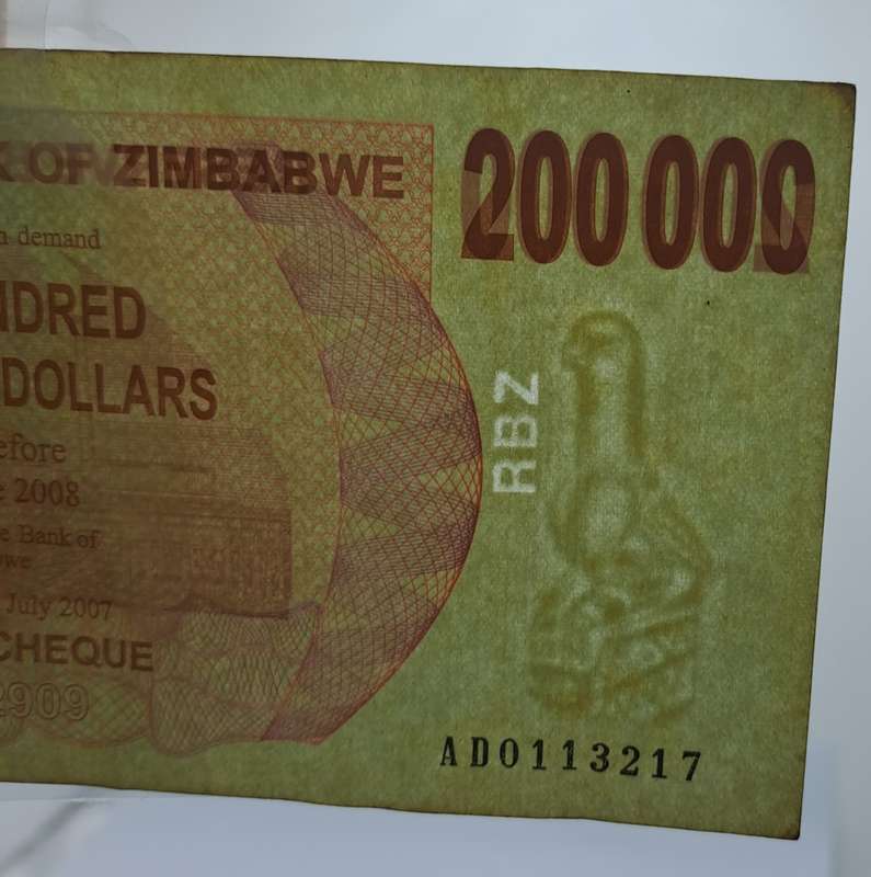 2007  Zimbabwe 200 000 Dollars Bearer Cheque