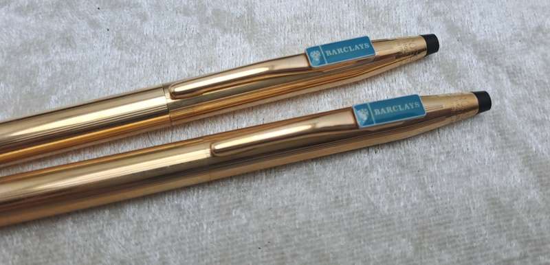 Vintage Cross 1/20 14kt Rolled Gold Pen and Pencil set -In Case - Barclays Branded