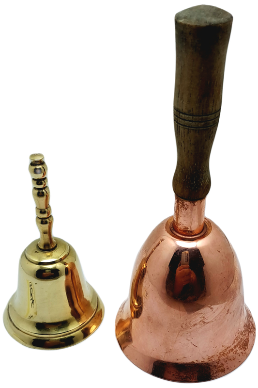 2 x vintage Dinner Bells  Brass and copper 145mm and 70mm