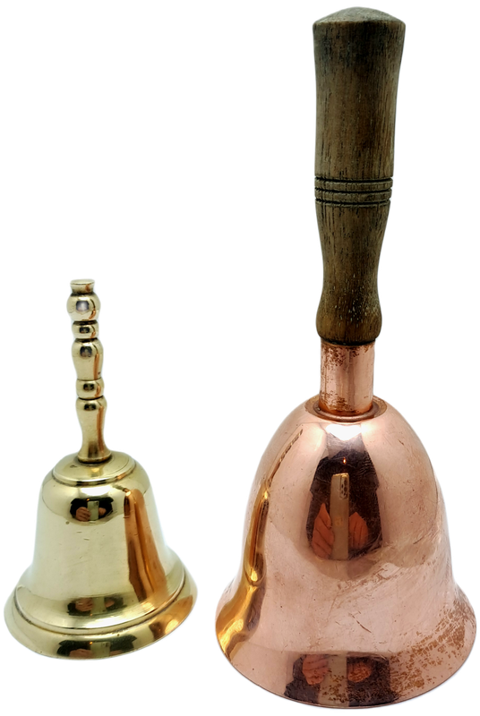 2 x vintage Dinner Bells  Brass and copper 145mm and 70mm