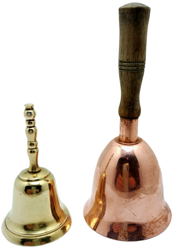 2 x vintage Dinner Bells  Brass and copper 145mm and 70mm