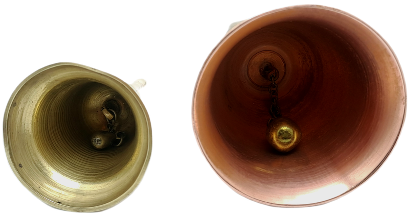2 x vintage Dinner Bells  Brass and copper 145mm and 70mm