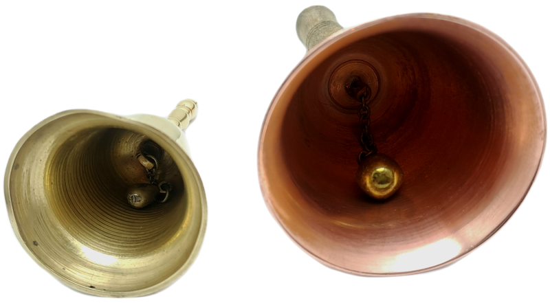 2 x vintage Dinner Bells  Brass and copper 145mm and 70mm