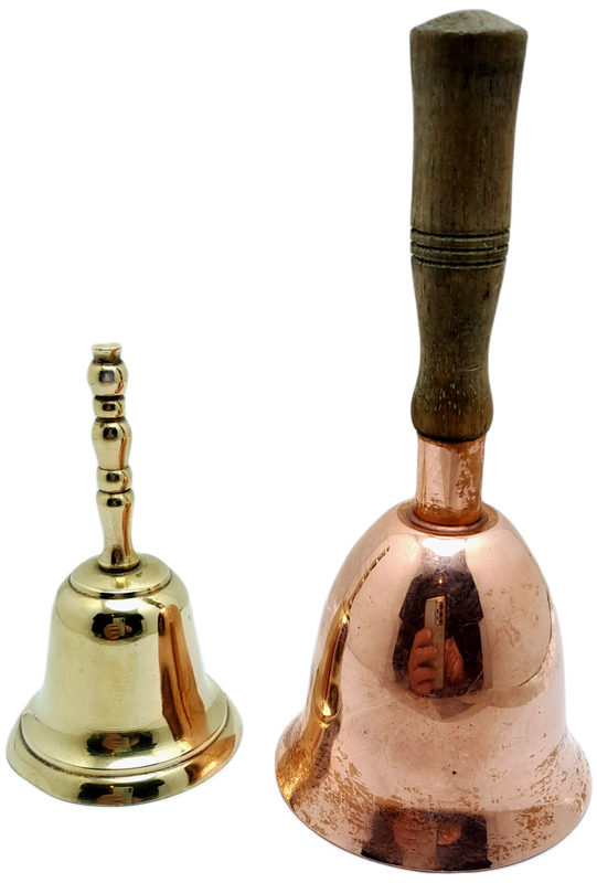 2 x vintage Dinner Bells  Brass and copper 145mm and 70mm