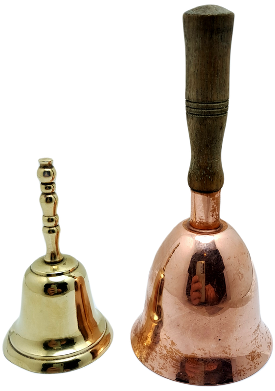 2 x vintage Dinner Bells  Brass and copper 145mm and 70mm