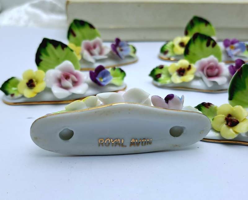 Vintage RoyaL Avon Bone China Hostess Name/Place Card Holders -In Original box