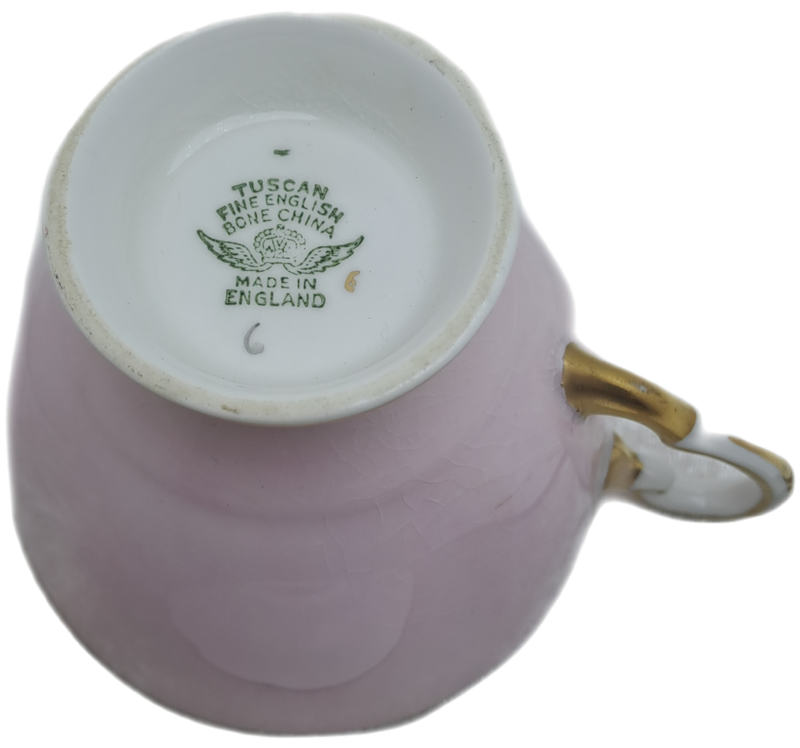 Vintage Royal TUSCAN Pastel Pink Trio Fine English Bone China Pattern C9013 (Cup hairline Crack)