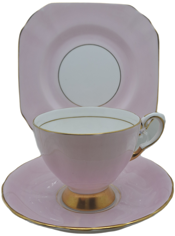 Vintage Royal TUSCAN Pastel Pink Trio Fine English Bone China Pattern C9013 (Cup hairline Crack)