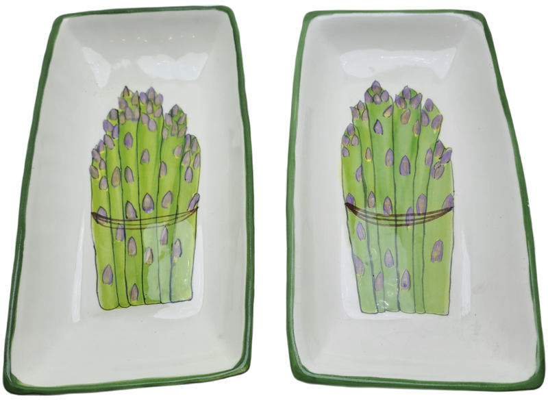 2 Ceramic Asparagus serving Dishes -Hand Painted