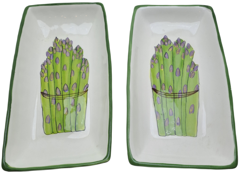 2 Ceramic Asparagus serving Dishes -Hand Painted