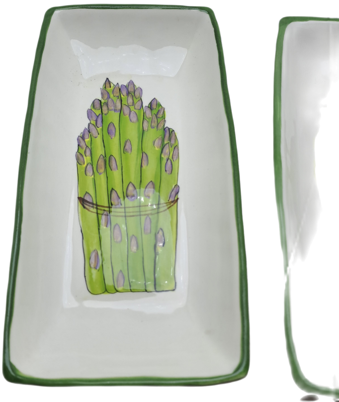 2 Ceramic Asparagus serving Dishes -Hand Painted
