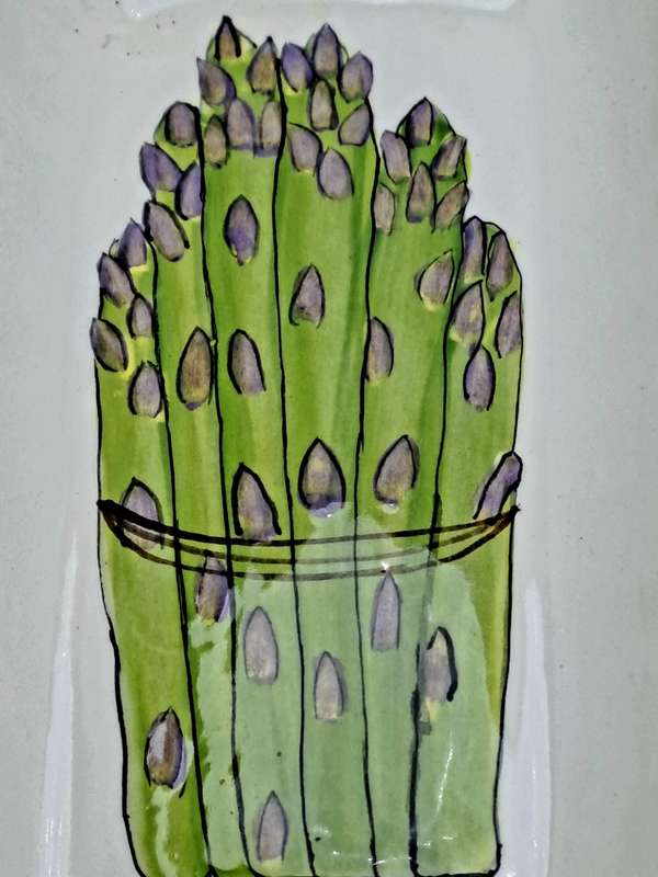 2 Ceramic Asparagus serving Dishes -Hand Painted