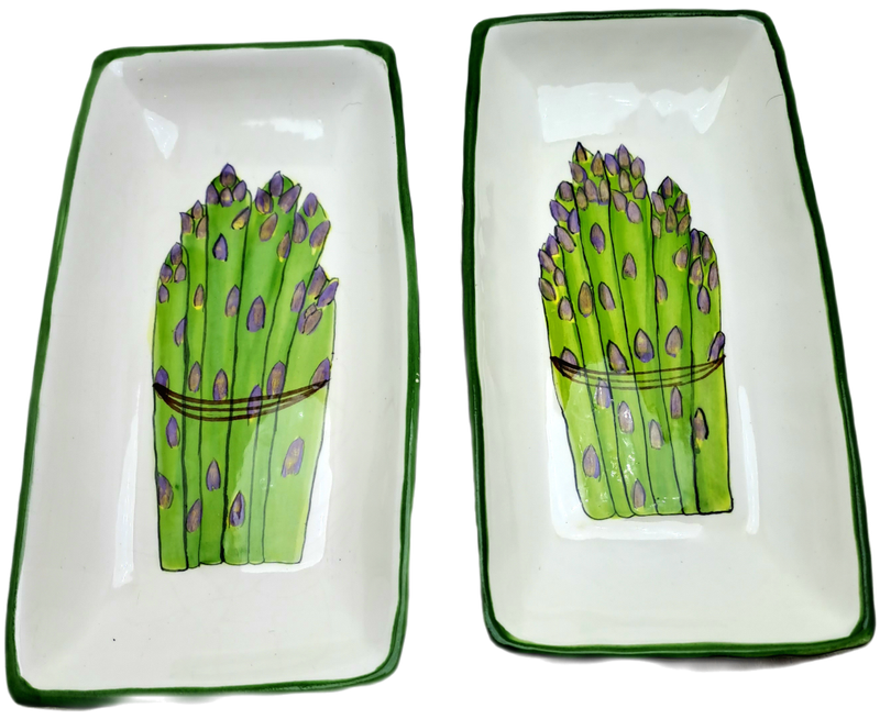 2 Ceramic Asparagus serving Dishes -Hand Painted