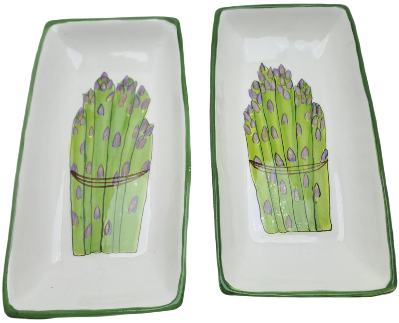 2 Ceramic Asparagus serving Dishes -Hand Painted