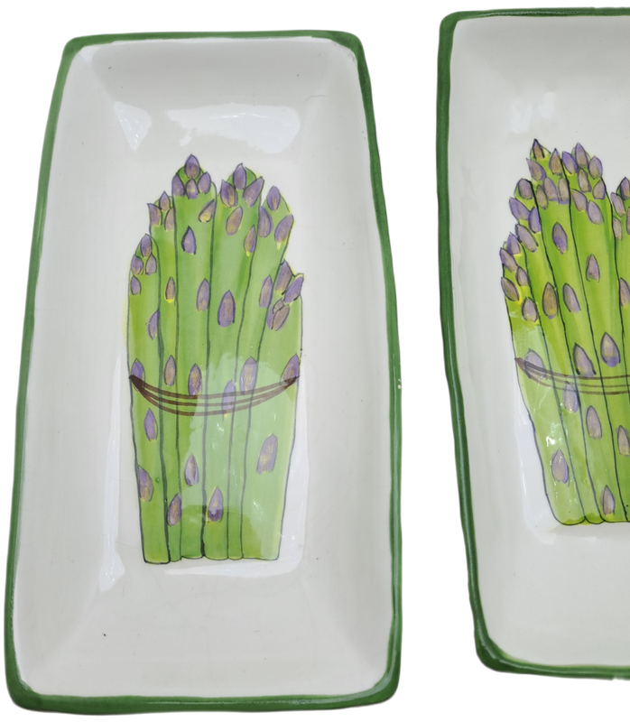 2 Ceramic Asparagus serving Dishes -Hand Painted