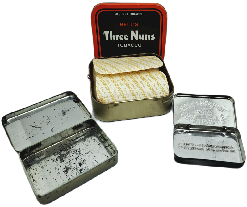 3 x Vintage Tins - Bell`s 3 Nuns Tabacco-Singleton`s Snuff-Johnson&Johnson Band aid