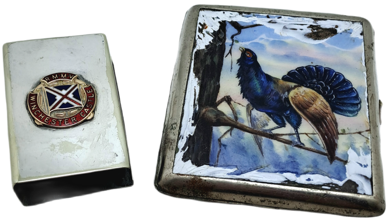 Vintage E.P.N.S R.M.M.V Winchester Castle 1930 Ship Matchbox Holder and a Alpaka Cigarette case