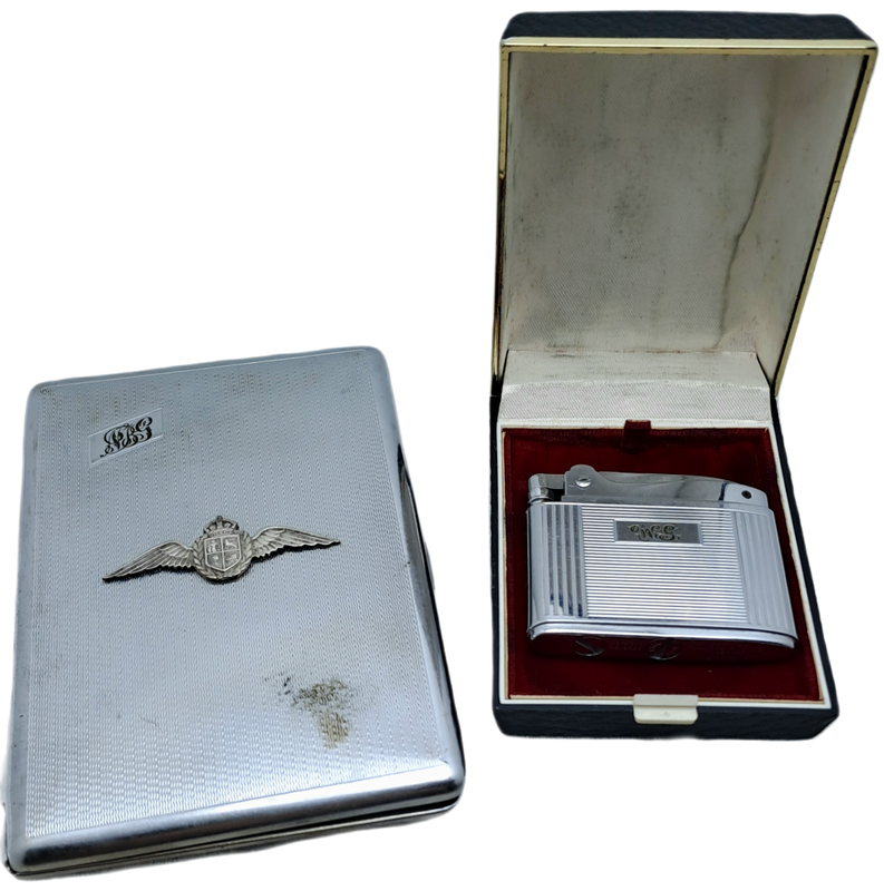 Vintage Cigarette Case with WW2 SAAF Badge and a Ronson Adonis Lighter
