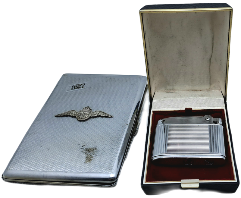 Vintage Cigarette Case with WW2 SAAF Badge and a Ronson Adonis Lighter
