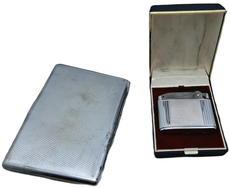 Vintage Cigarette Case with WW2 SAAF Badge and a Ronson Adonis Lighter